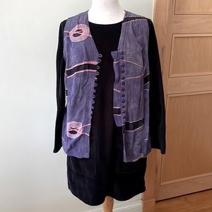 Vintage Y2K Sleeveless Button Down Vest in Purples Pink and Black, Size M